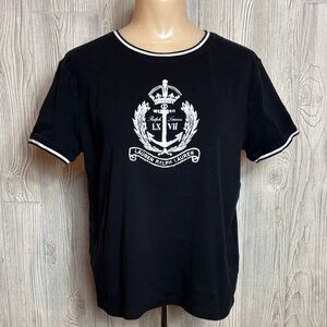 Lauren Ralph Lauren Preppy Nautical Black and White Beaded Anchor Tee Size L